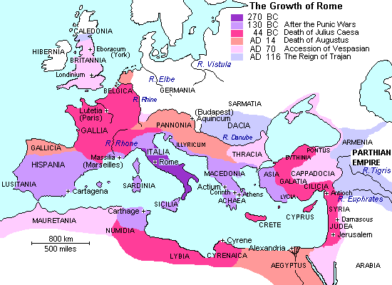 map of Rome from 270 BC to AD 116